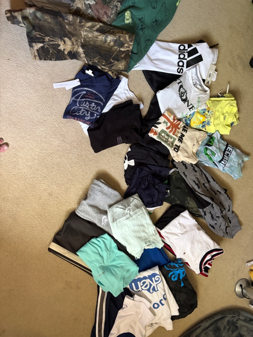 Boys clothing lot, size 7-8, nine, addidas, under armor, miscellaneous.